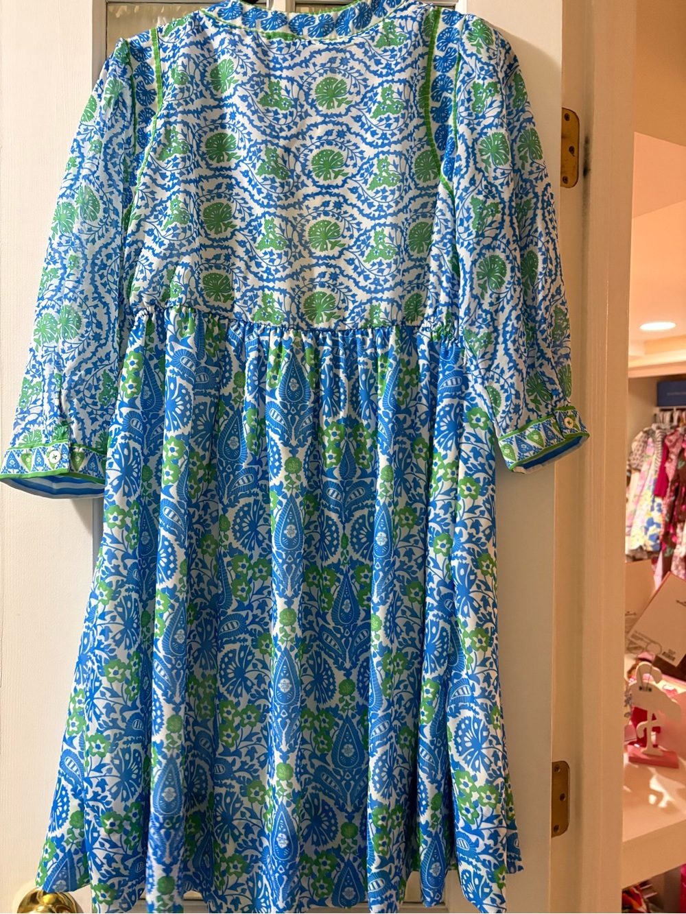 Gretchen Scott Designs Blue & Green Printed Mini Dress - Picture 7 of 8